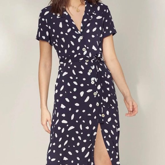 Wilfred Navy and White Spotted Maxi Dress - Picture 1 of 5